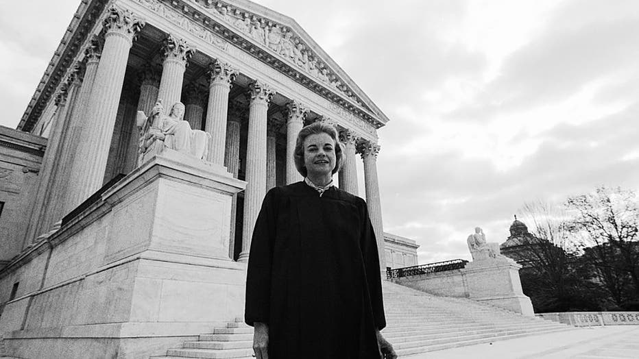Newly appointed Supreme Court Justice Sandra Day OConnor stands in front of the US Supreme Court Building following her being sworn in, September 25, 1981, in Washington, DC. (Photo by David Hume Kennerly/Getty Images).