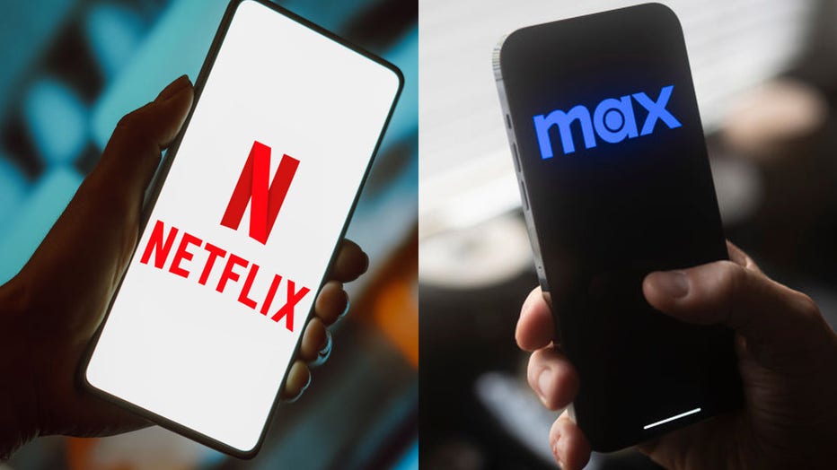 FILE - The Netflix and Max logos are pictured on cell phones. (Photo by Jaap Arriens/NurPhoto via Getty Images & Rafael Henrique/SOPA Images/LightRocket via Getty Images)