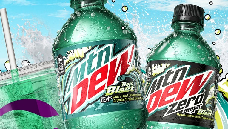 Mountain Dew Baja Blast will be in stores nationwide all year for the first time in honor of the drinks 20th anniversary. (Credit: Provided).