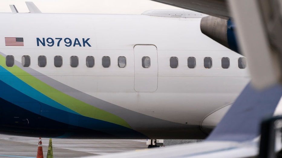 An Alaska Airlines Boeing 737 Max-9 aircraft grounded at Seattle-Tacoma International Airport (SEA) in Seattle, Washington, on Jan. 6, 2024. Photographer: David Ryder/Bloomberg via Getty Images