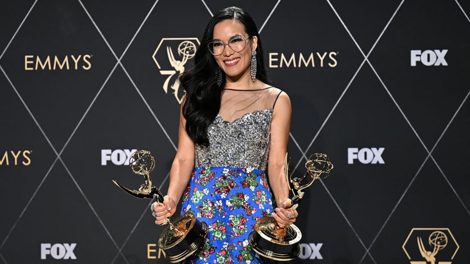 US actress Ali Wong, winner of Outstanding Lead Actress In A Limited Or Anthology Series Or Movie and Outstanding Limited Or Anthology Series for "Beef," poses in the press room during the 75th Emmy Awards at the Peacock Theatre at L.A. Live in Los Angeles on January 15, 2024. (Photo by ROBYN BECK/AFP via Getty Images)