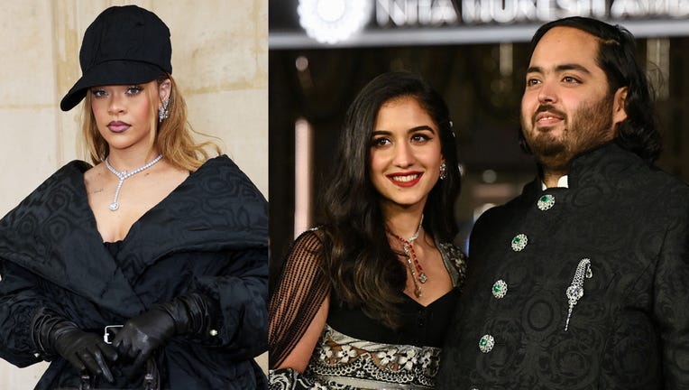 Rihanna (L) is set to perform at the pre-wedding bash for Anant Ambani (R), son of Indian businessman Mukesh Dhirubhai Amani, and his longtime girlfriend Radhika Merchant. (Photos by Max Cisotti/Dave Benett/Getty Images & SUJIT JAISWAL/AFP via Getty Images)