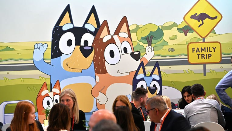 FILE - "Bluey" childrens cartoon characters are displayed during the Brand Licensing Europe at ExCel on Oct. 4, 2023, in London, England. (Photo by John Keeble/Getty Images)