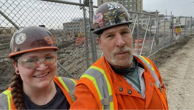 Union ironworker Tiffany Younk pictured with her father, Robert. (Tiffany Younk / Fox News)