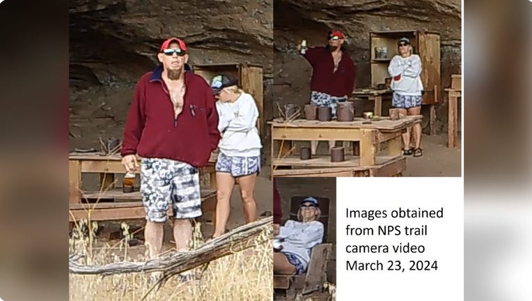 This composite image shows two people who allegedly committed "archeological theft" at Canyonlands National Park in Utah in March. (Credit: National Park Service)