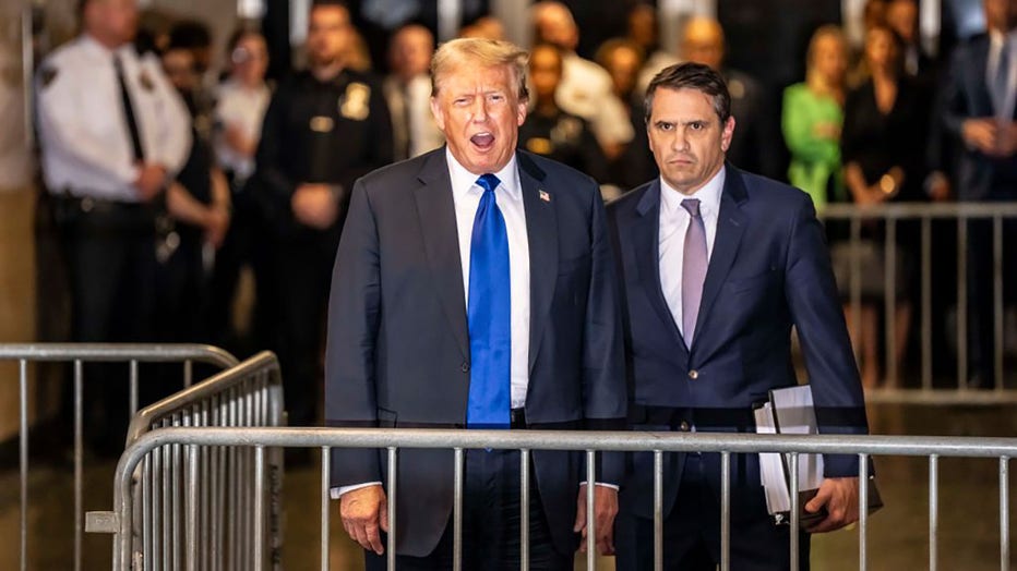 Former President Donald Trump and his attorney Todd Blanche exit the courthouse and speak to media after Trump was found guilty following his hush money trial at Manhattan Criminal Court on May 30, 2024 in New York City.(Photo by Mark Peterson - Pool/Getty Images)