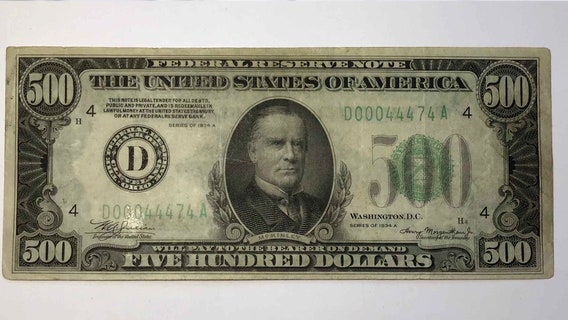 Rare $500 banknote from 1934 set for auction