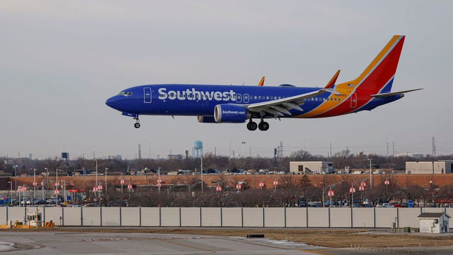 FILE - A Southwest Airlines passenger jet lands at Chicago Midway International Airport in Chicago, Illinois, on Dec. 28, 2022. (Photo by KAMIL KRZACZYNSKI/AFP via Getty Images)