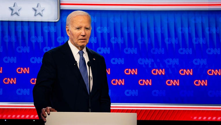 US President Joe Biden during the first presidential debate with former US President Donald Trump, not pictured, in Atlanta, Georgia, on June 27, 2024. Photographer: Eva Marie Uzcategui/Bloomberg via Getty Images