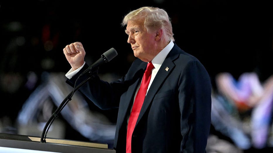 Former US President Donald Trump arrives to speak during the Republican National Convention (RNC) at the Fiserv Forum in Milwaukee, Wisconsin, US, on July 18, 2024. Photographer: David Paul Morris/Bloomberg via Getty Images