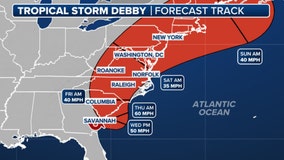 Debby douses Southeast with rain as it moves along Atlantic coast