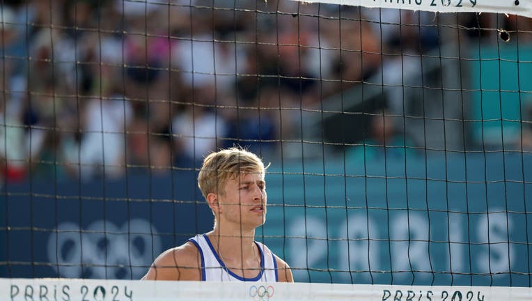 Steven van de Velde of Team Netherlands during a Men's Preliminary Phase match at the Olympic Games Paris 2024.