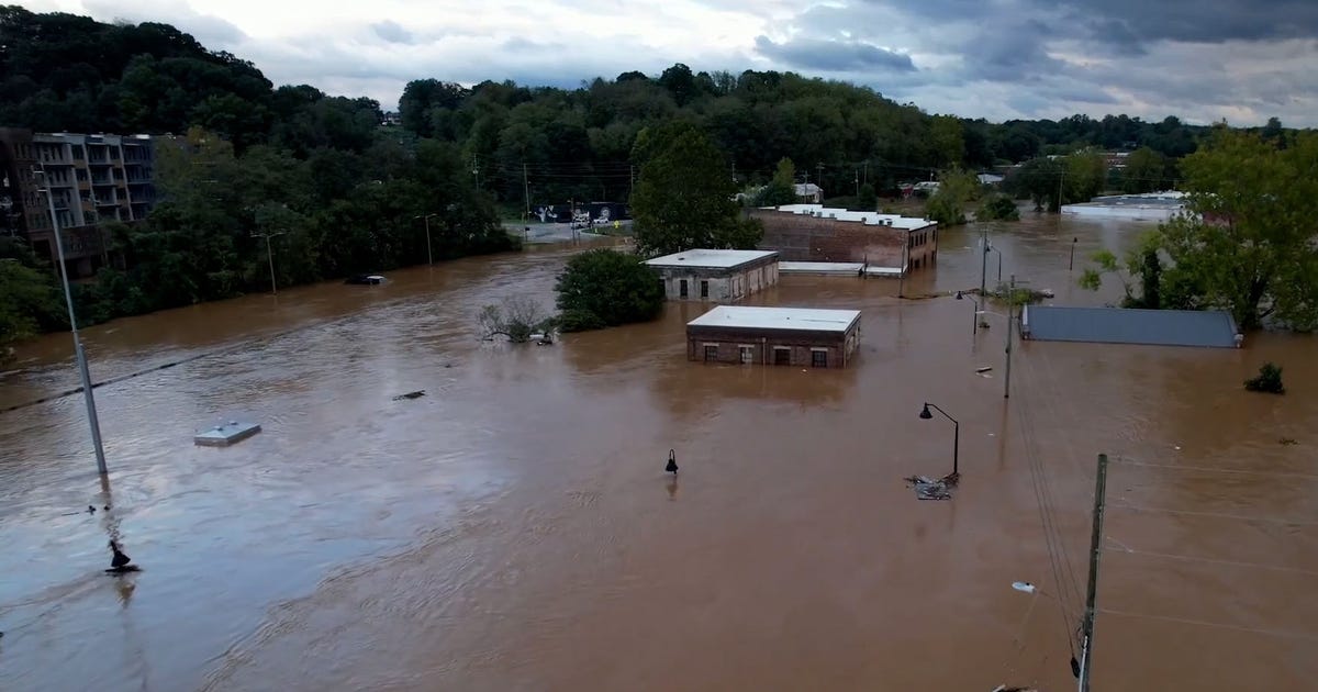 Asheville flooding: Hurricane Helene drone footage shows swallowed city ...