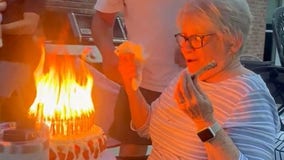 Watch: Family battles towering blaze from 80 candles on grandmother's birthday cake