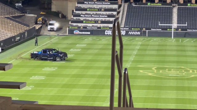 Hit-and-run chase ends with suspect's truck on University of Colorado Boulder football field