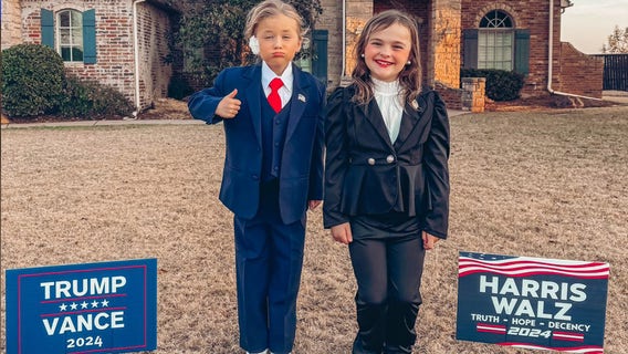 Twin girls dress up as Trump and Harris ahead of Halloween, 2024 election