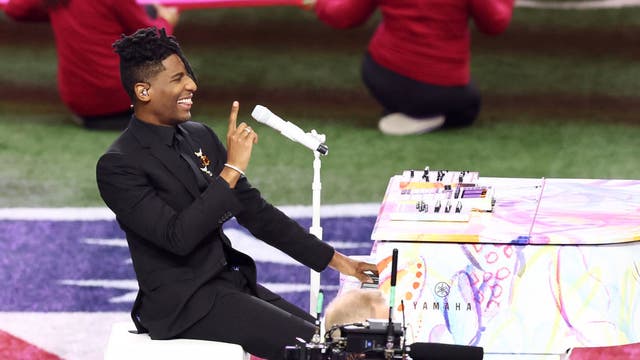 Jon Batiste delivers stirring national anthem at Super Bowl