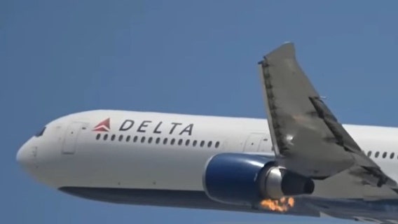 Delta flight makes emergency landing at LAX after engine fire caught on video