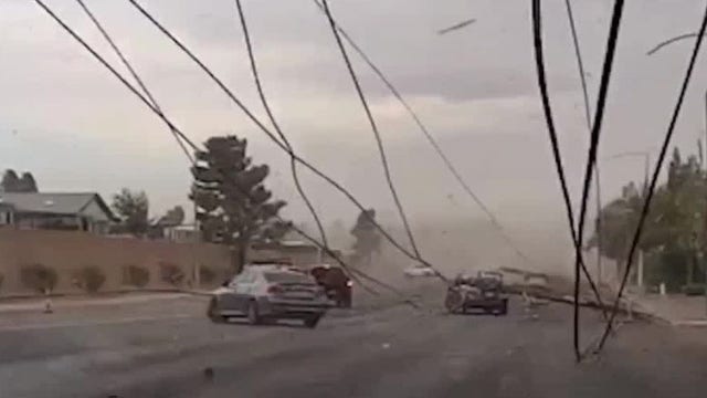 Watch: Las Vegas car crushed by power poles during windstorm with 60-70 mph gusts