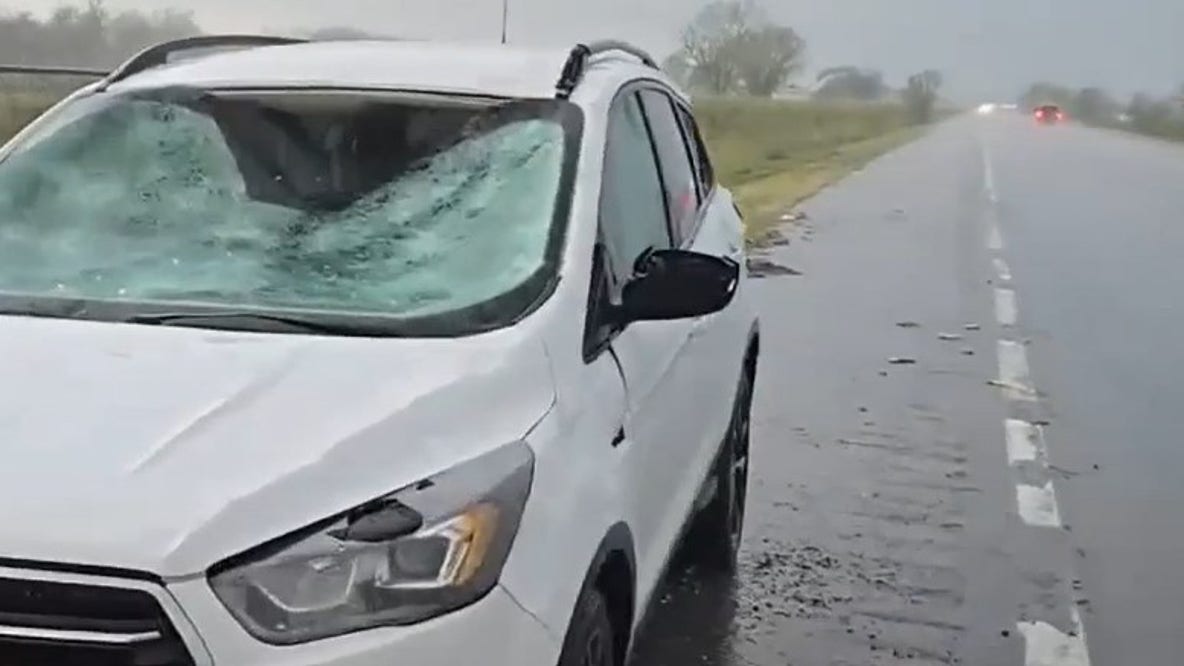 See it: Monster hail, 70-mph winds leave car wrecked on Nebraska highway