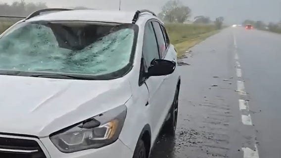 See it: Monster hail, 70-mph winds leave car wrecked on Nebraska highway