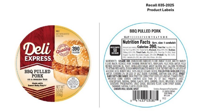 Over 100K pulled pork sandwich products recalled due to possible plastic contamination