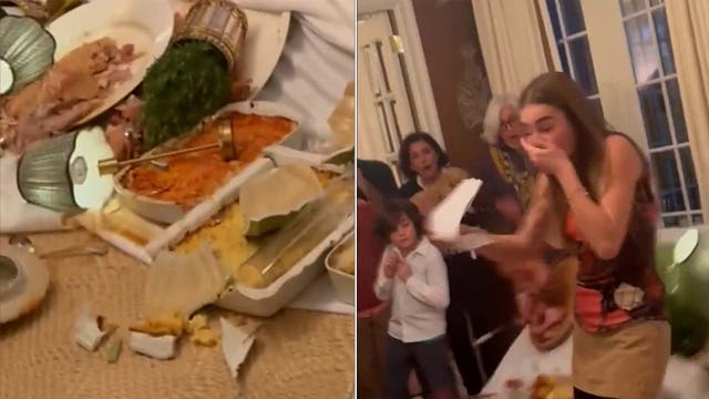 Watch: Table with massive Thanksgiving spread suddenly collapses