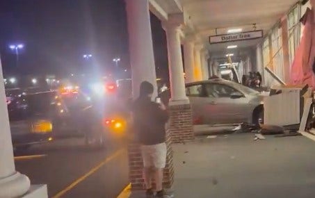 Car smashes into Massachusetts Dollar Tree; Elderly driver suffers minor injuries