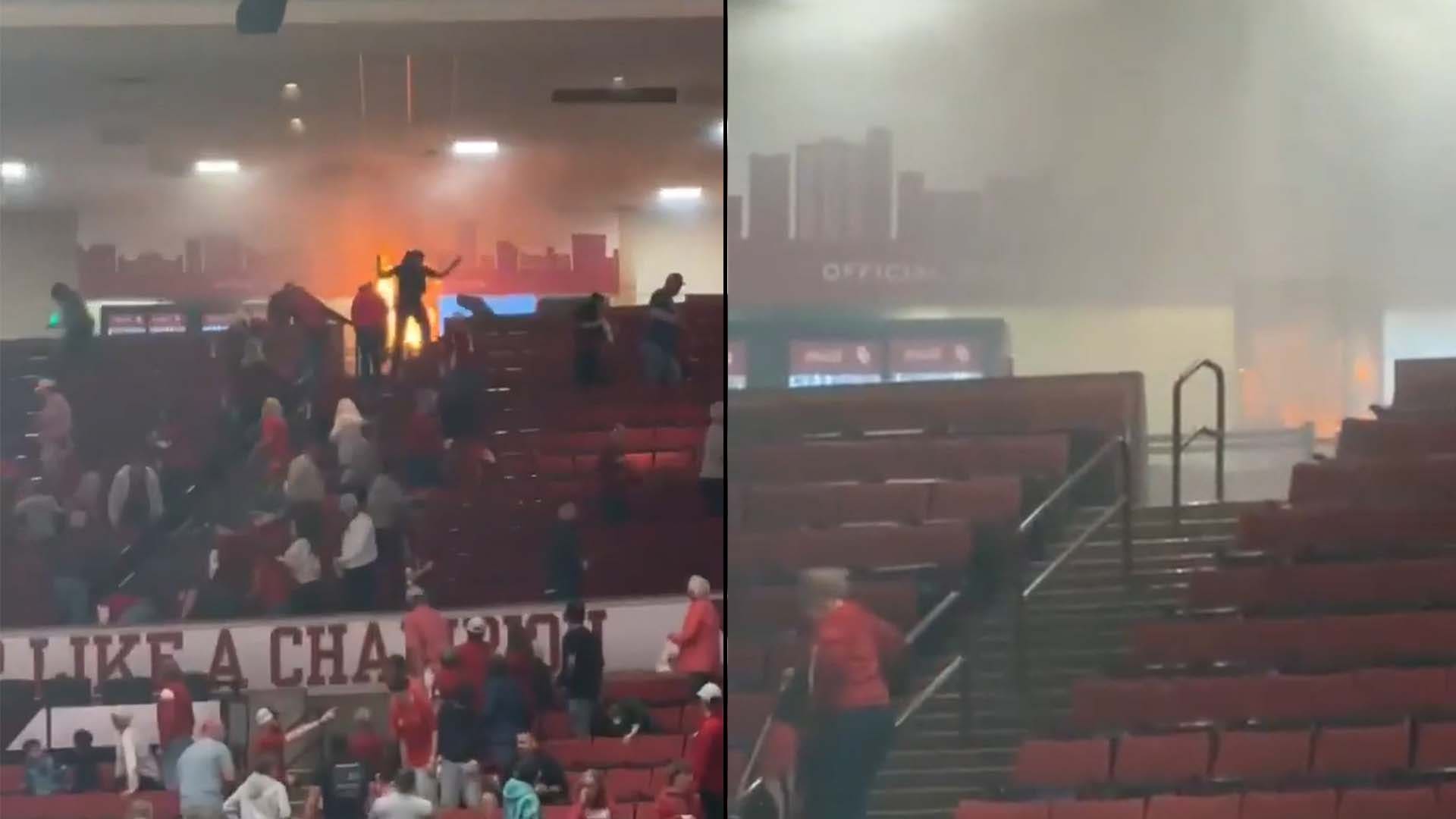 Oklahoma Georgia basketball game delayed by popcorn machine fire: Video