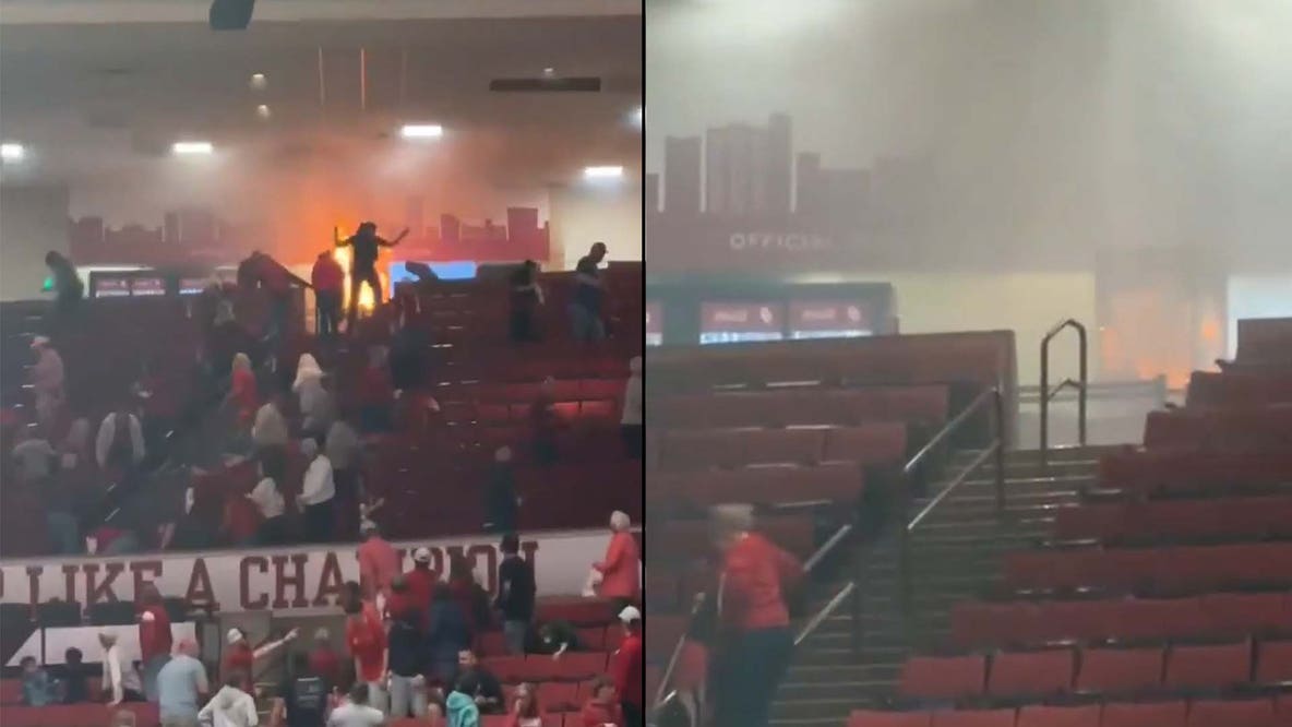 Watch: Popcorn machine bursts into flames during college basketball game