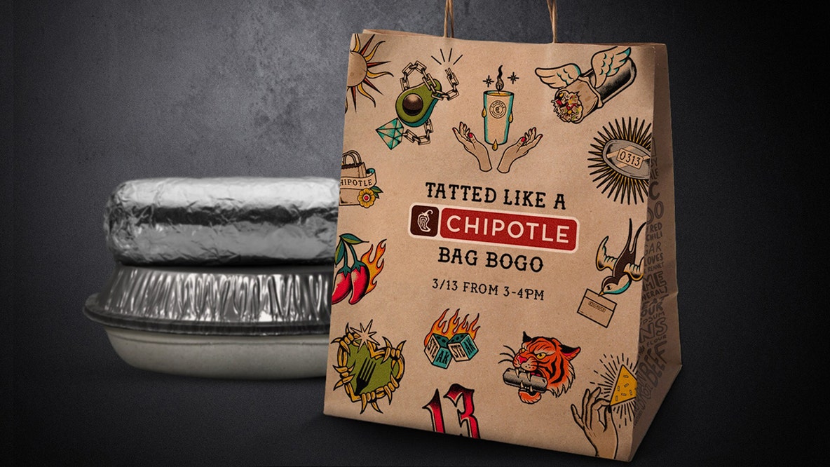 Chipotle offering one-hour BOGO on Friday the 13th for fans 'Tatted Like a Chipotle Bag'