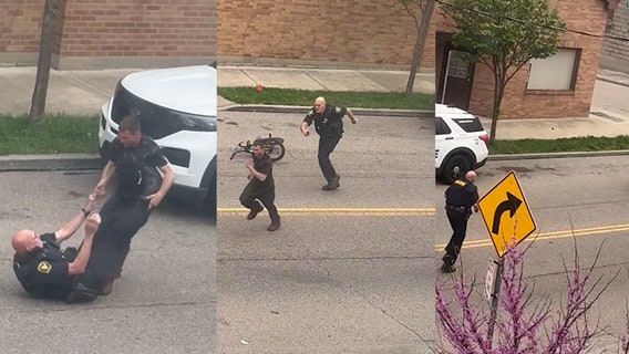 Watch: Officer and man caught in bizarre 'cat-and-mouse' chase