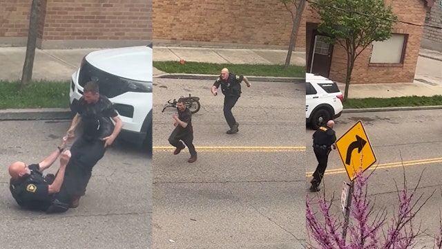 Watch: Officer and man caught in bizarre 'cat-and-mouse' chase