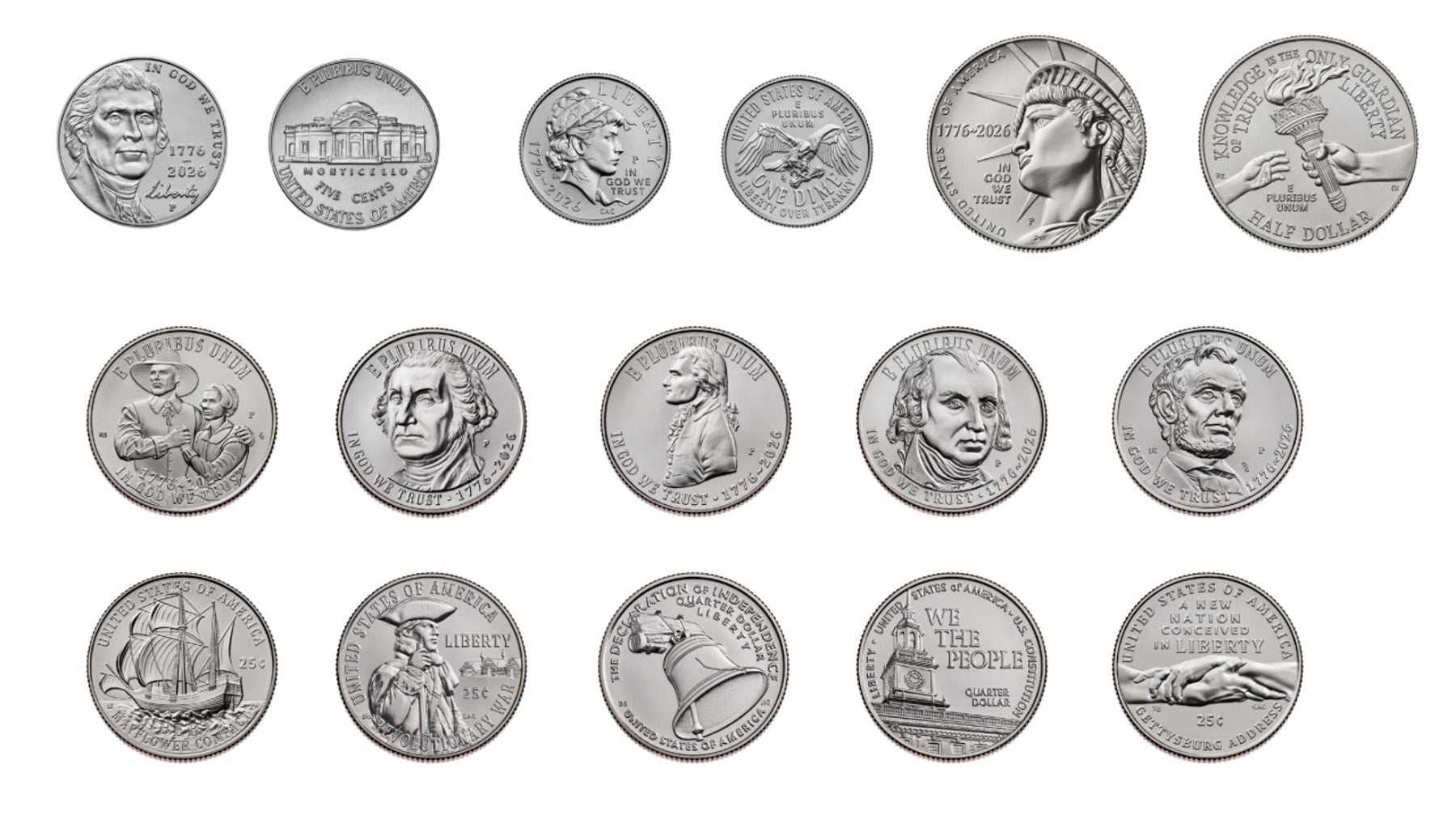 America 250: US Mint releases updated nickels, dimes, quarters, and half dollar for nation's anniversary