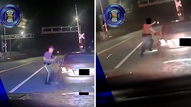 Watch: Trooper conducting traffic stop runs for cover after impaired driver rams into patrol car