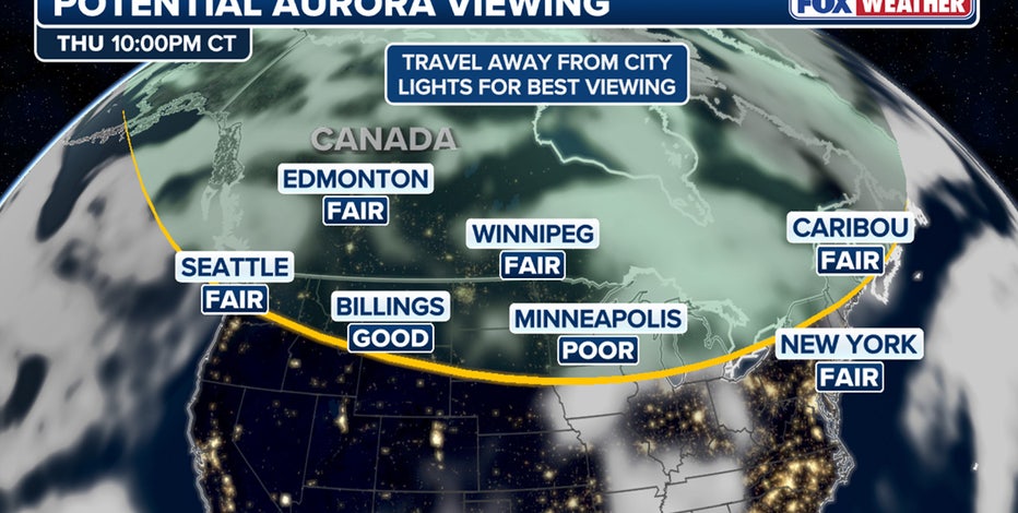 Northern Lights likely to be visible across northern US Thursday