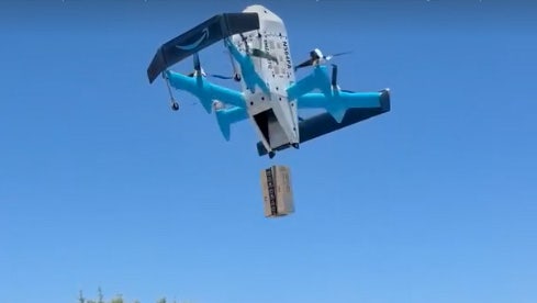 Watch: Amazon drone drops package in swimming pool