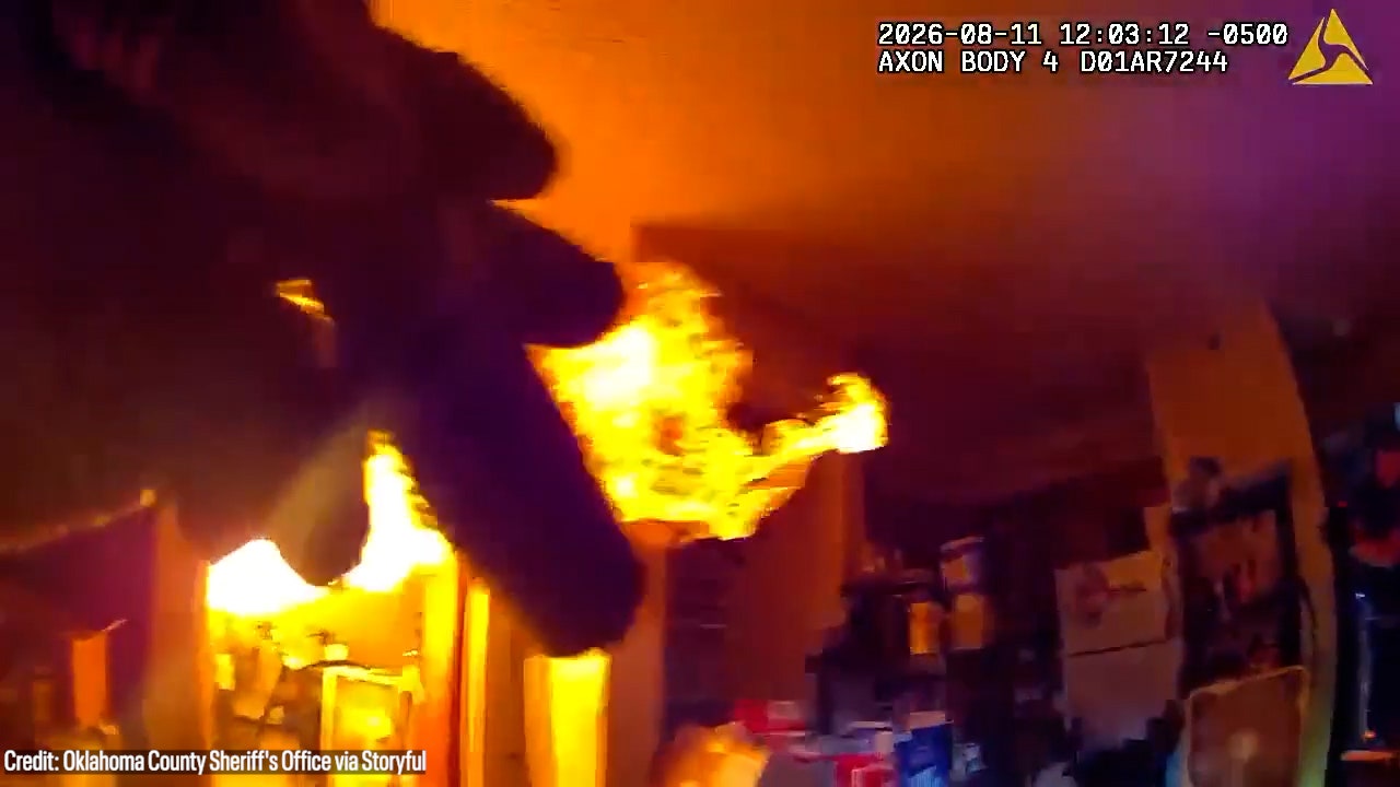 Watch: Man shoots flamethrower at deputies serving eviction order