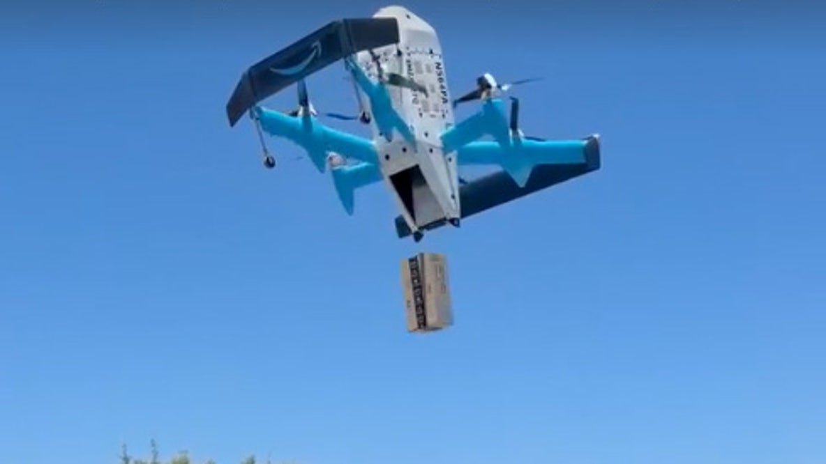 Watch: Amazon drone drops package in swimming pool