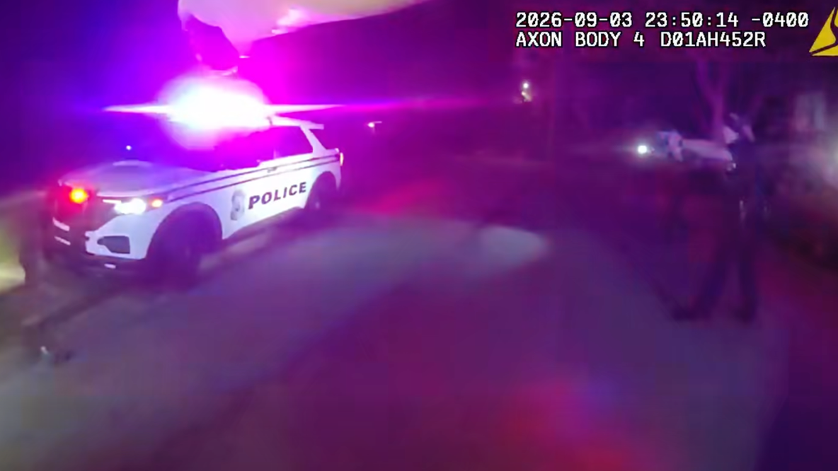 Watch: Homicide suspect steals police car, crashes through Ohio home