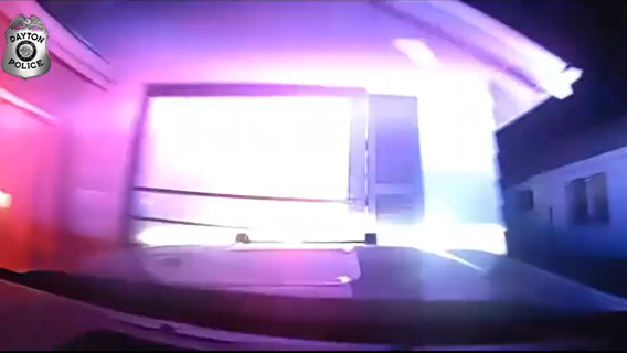 Watch: Suspect steals police cruiser, crashes into Ohio home