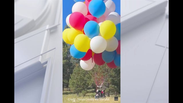 Watch: Man uses helium balloon bouquet to lift gondola into the sky