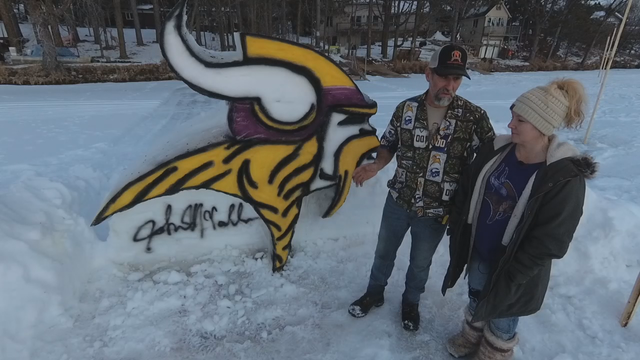 After ALS diagnosis, man builds spectacular Vikings snow sculpture in Mora, Minn.