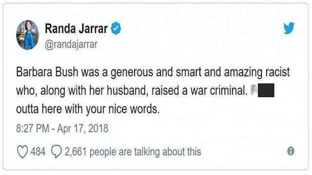 Outrage after professor calls Barbara Bush 'amazing racist'