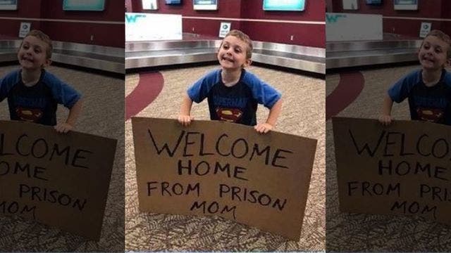 Son's hilarious, embarrassing sign welcoming mom home at airport goes viral