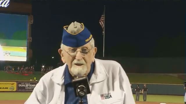 99-year-old WWII veteran sings 'God Bless America' at baseball game
