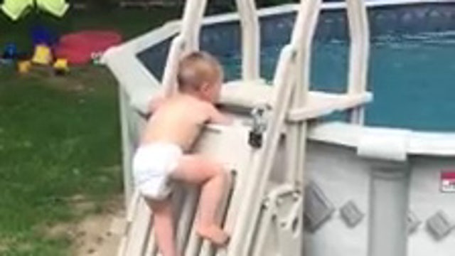 Child scales 'un-climbable' pool ladder in viral video