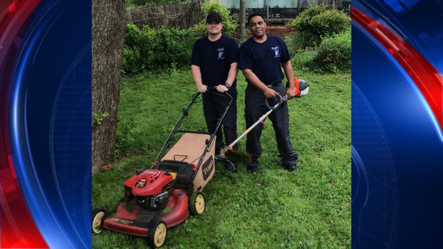 Firemen help veteran mow lawn during call