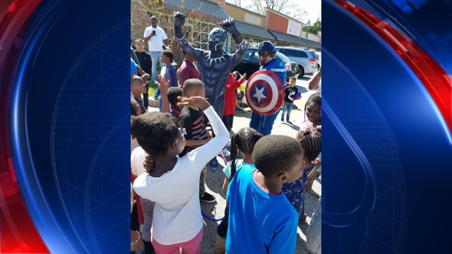 Kids get a visit from Black Panther during Easter party