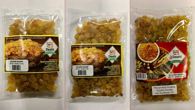 Deshi golden raisins recalled due to undeclared sulfites